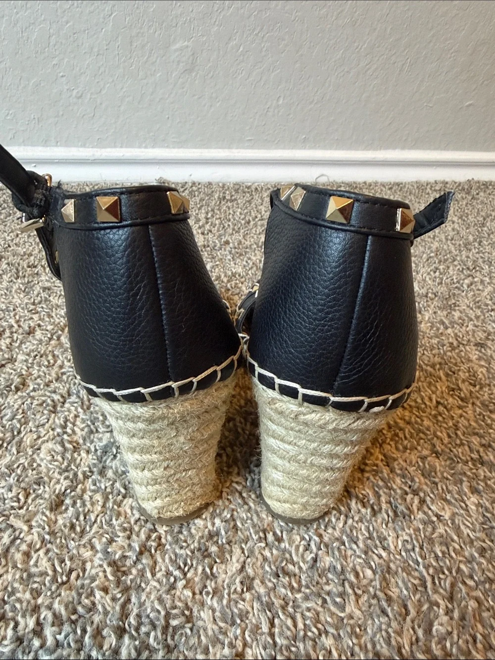 Marc Fisher Kegan Black Studded Espadrille Wedge Sandals